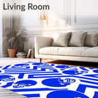 Bold Blue Football Helmets Geometric Maze Rug