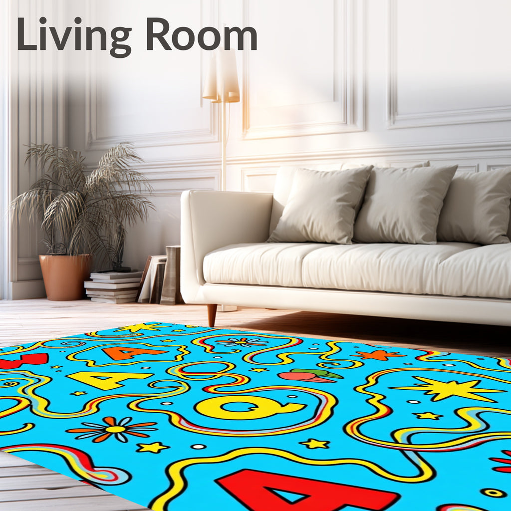 Whimsical Alphabet Rainbow Waves Rug