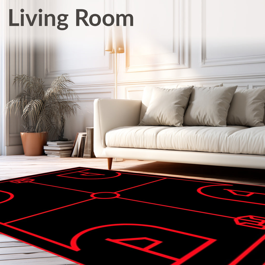 Bold Red Futuristic Geometric Grid Rug
