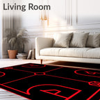 Bold Red Futuristic Geometric Grid Rug