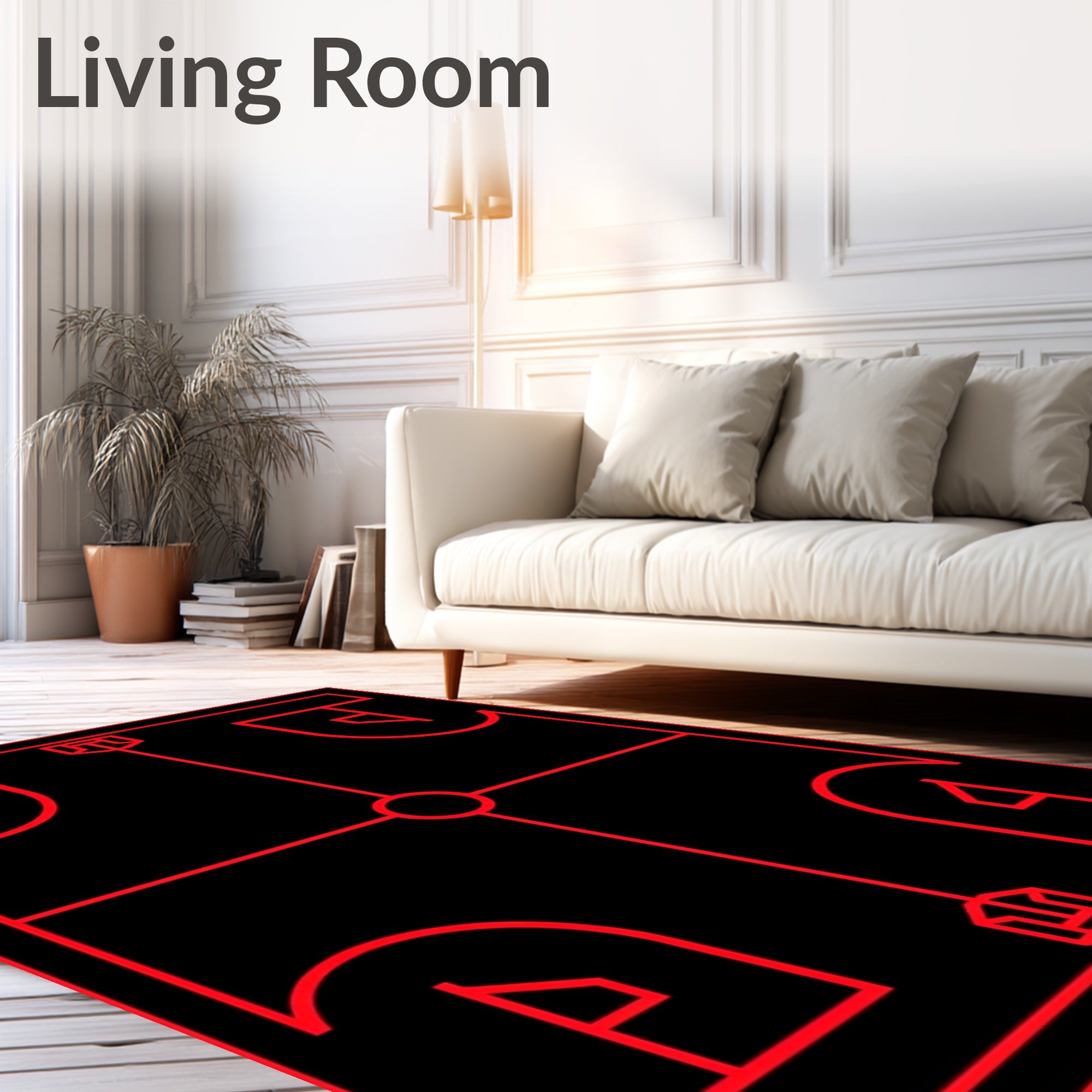 Bold Red Futuristic Geometric Grid Rug