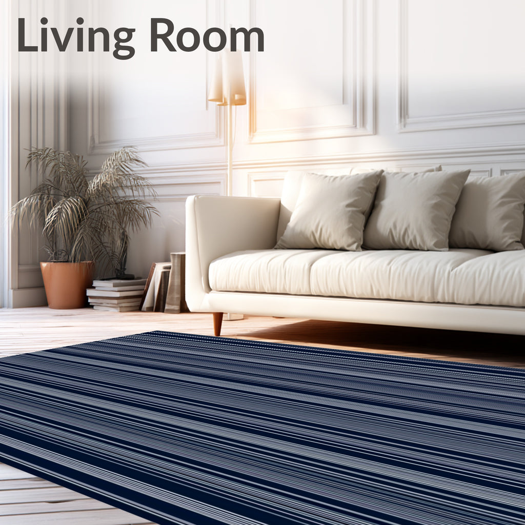 Navy White Thin Stripe Rug