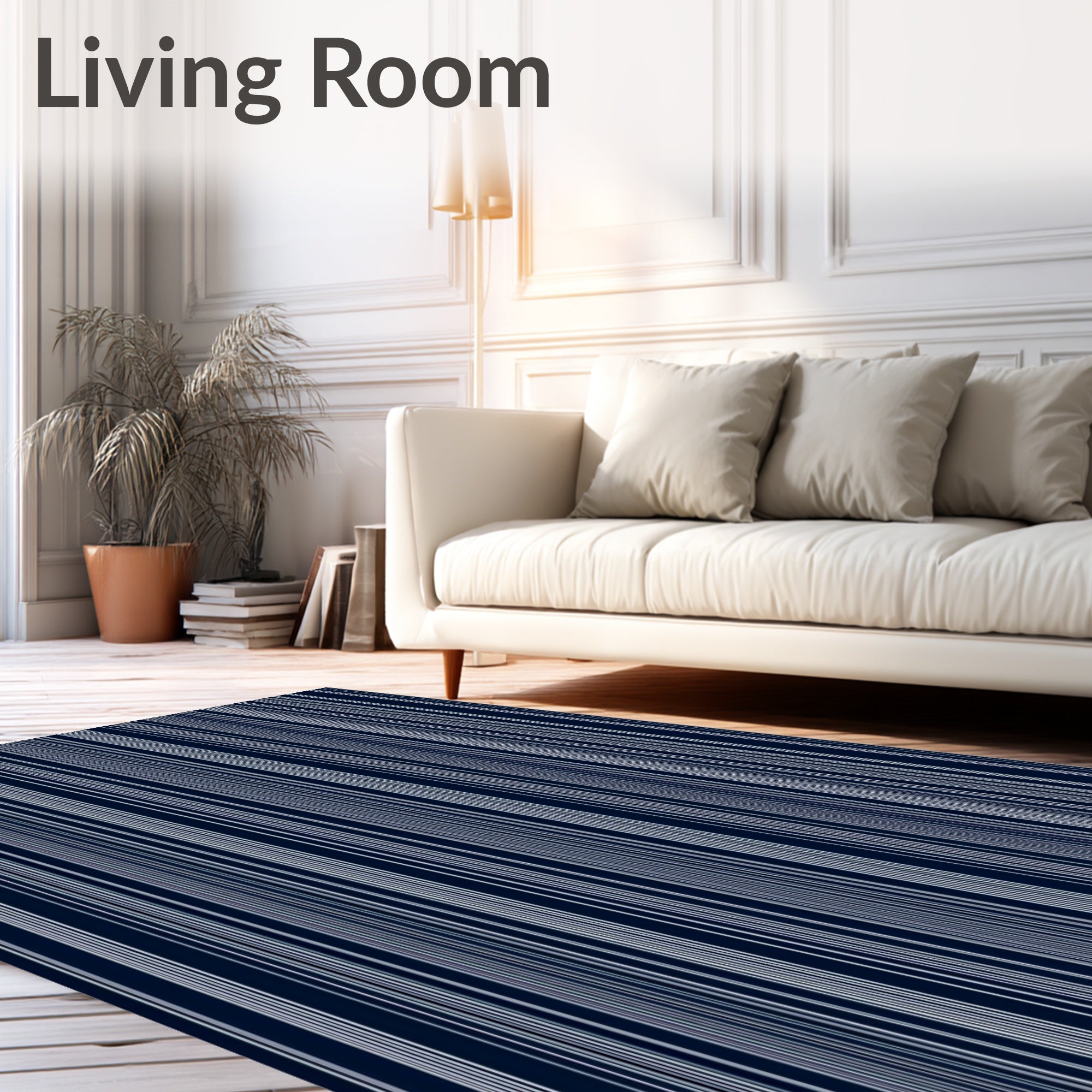 Navy White Thin Stripe Rug