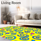 Yellow Blue Swirl Star Explosion Rug
