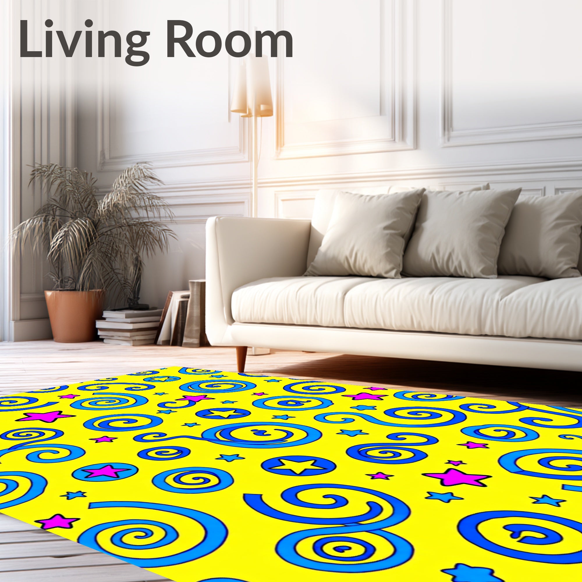 Yellow Blue Swirl Star Explosion Rug