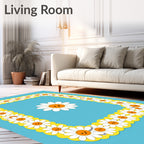 Happy Daisy Border Blue Rug