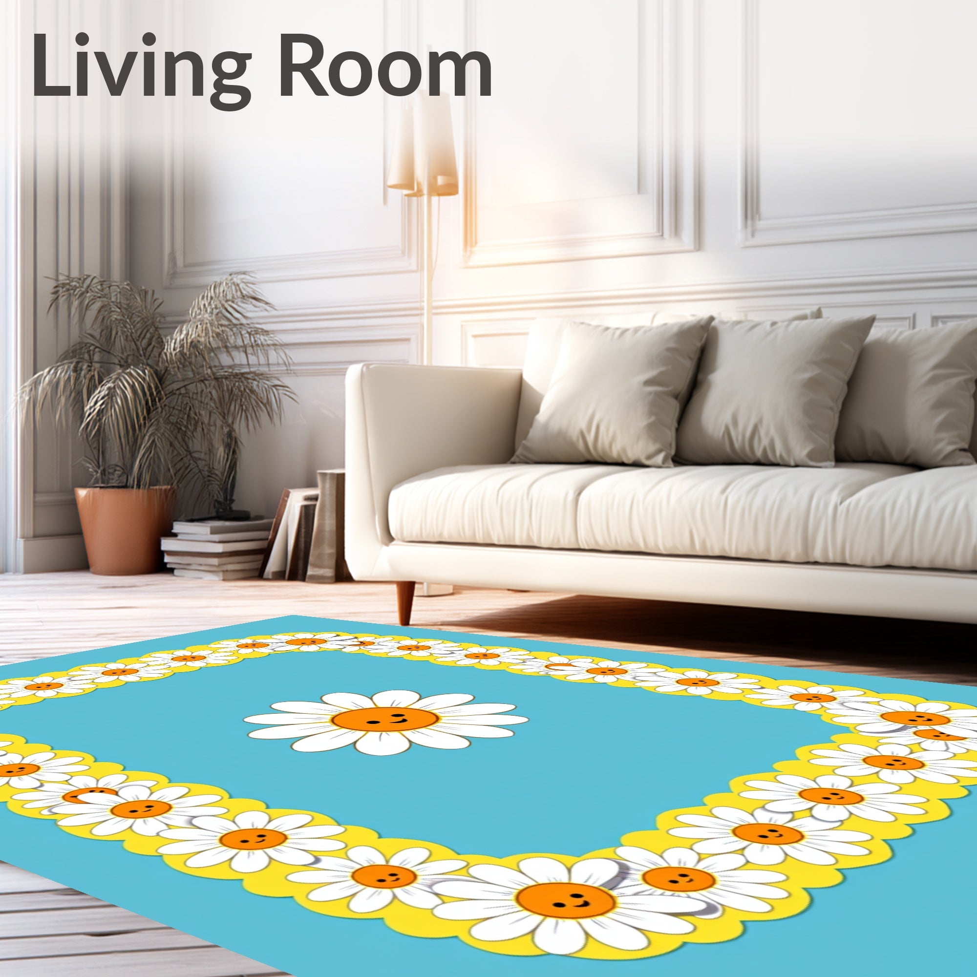Happy Daisy Border Blue Rug