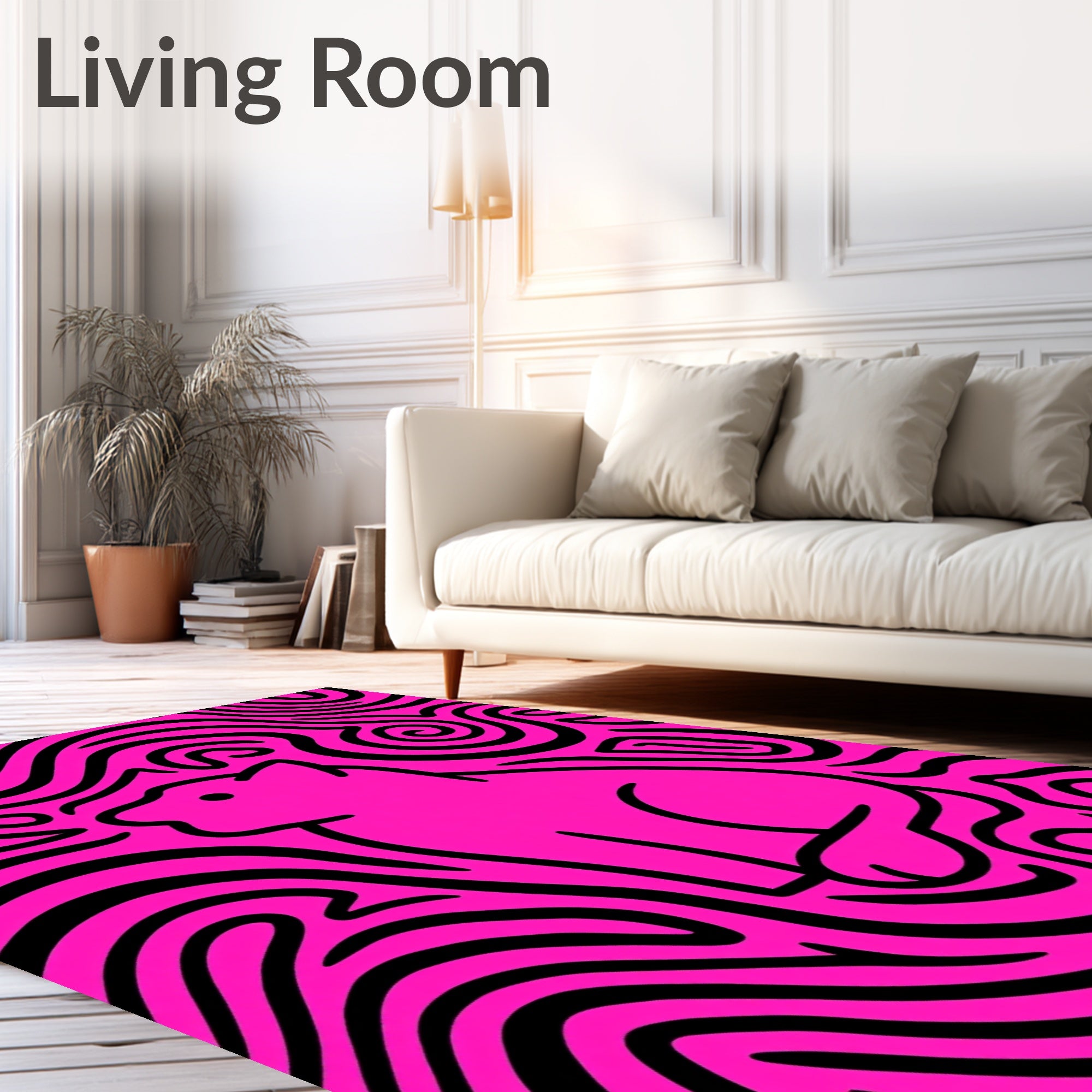 Pink Stylized Panther Swirl Rug