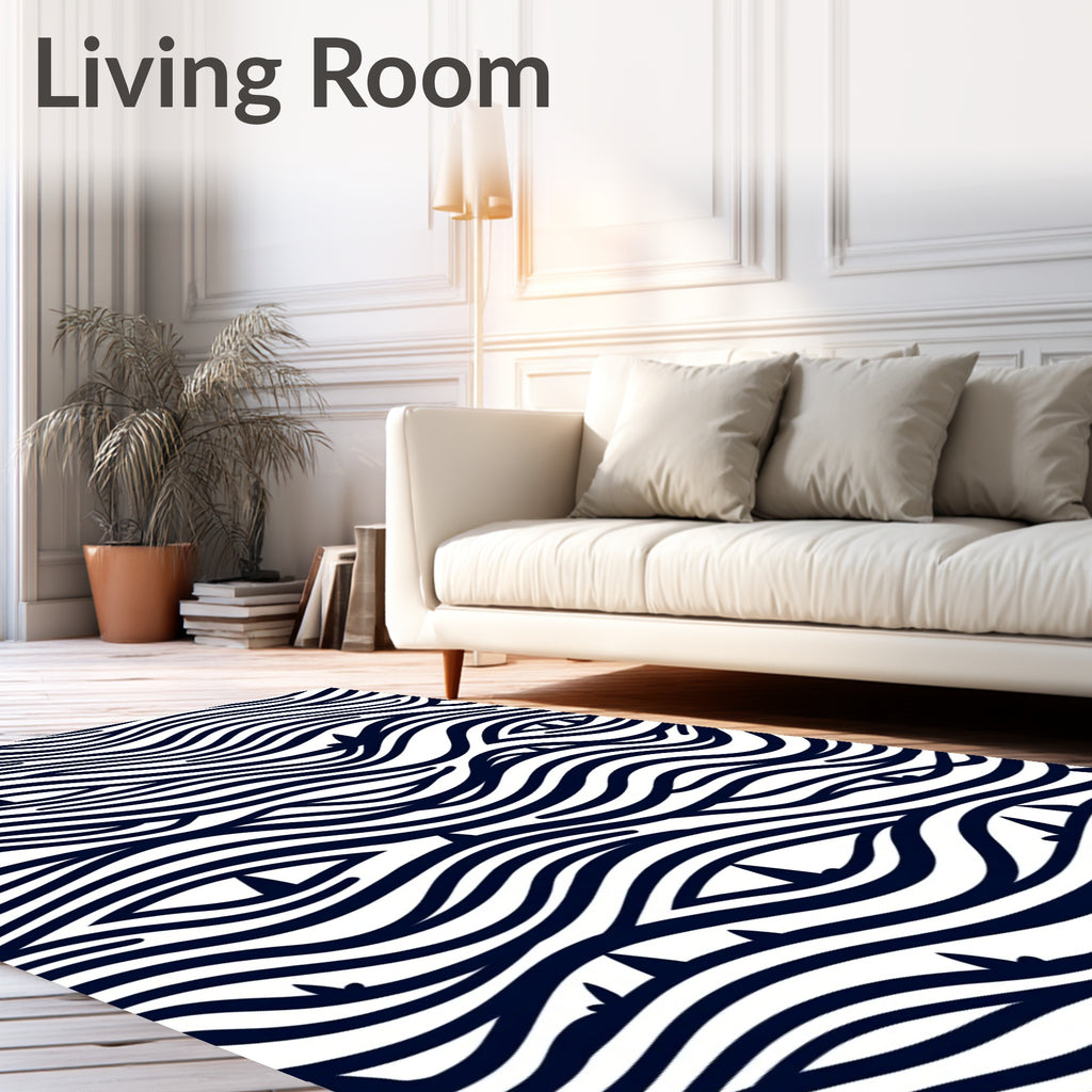 Navy Blue Wavy Stripes Eyes Rug
