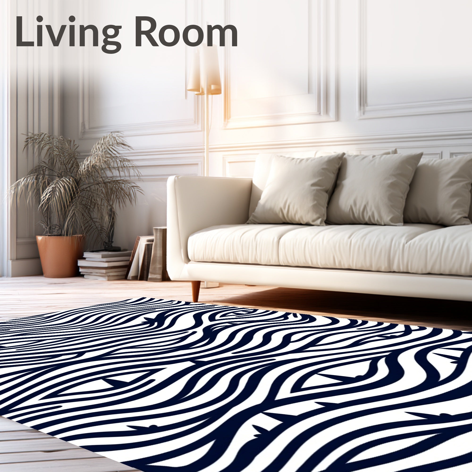 Navy Blue Wavy Stripes Eyes Rug