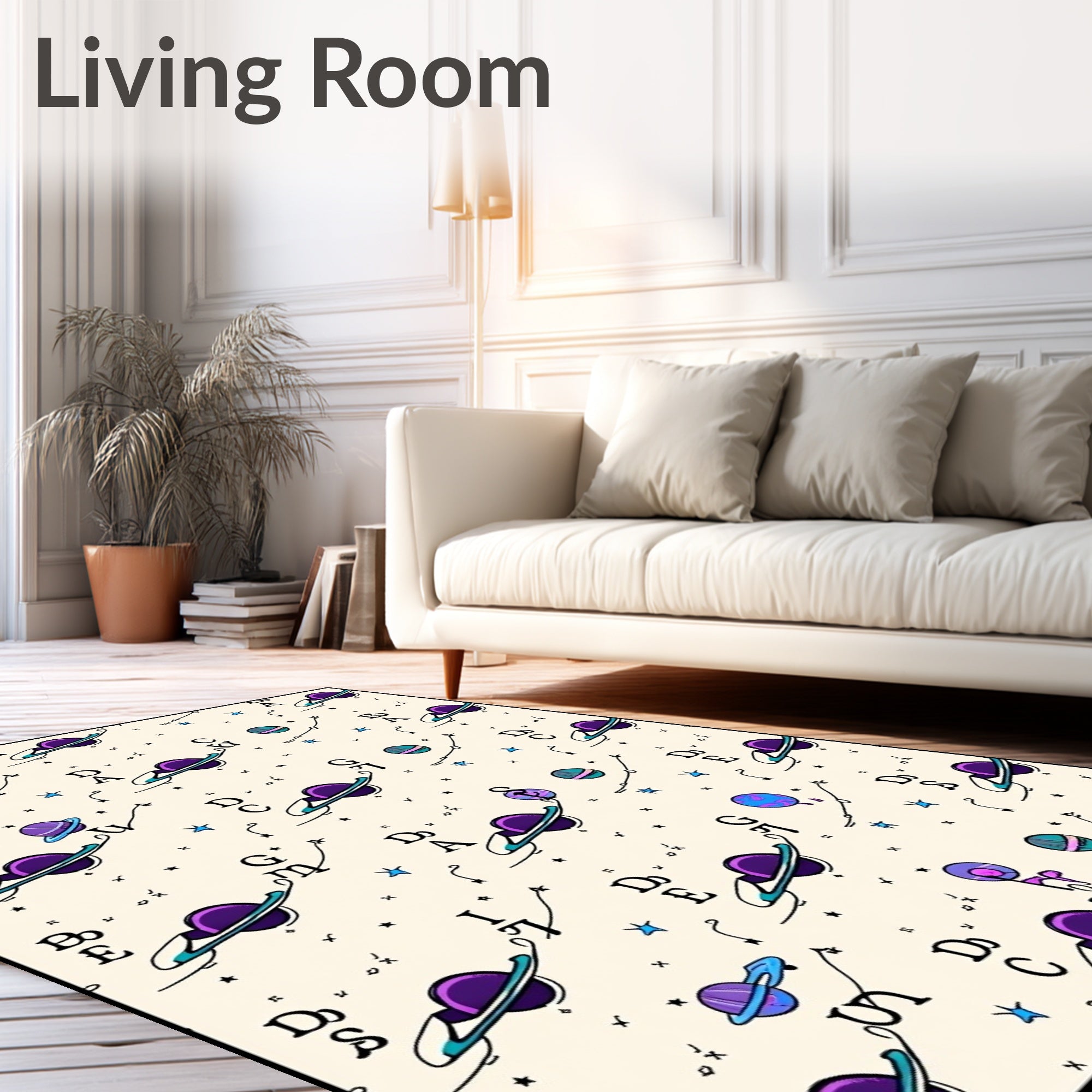 Cosmic Purple Planets Starry Background Rug