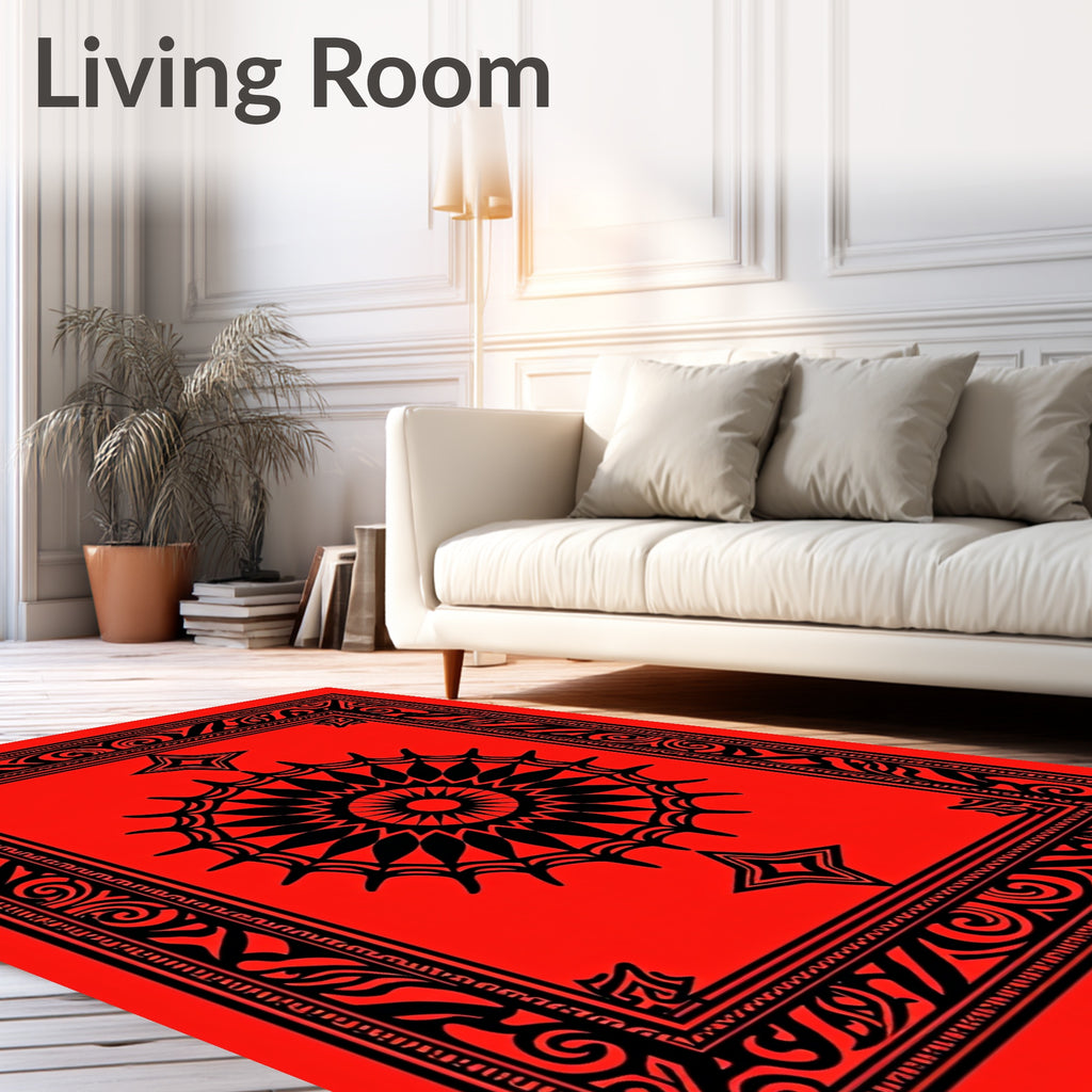 Bold Red Geometric Sunburst Dial Rug