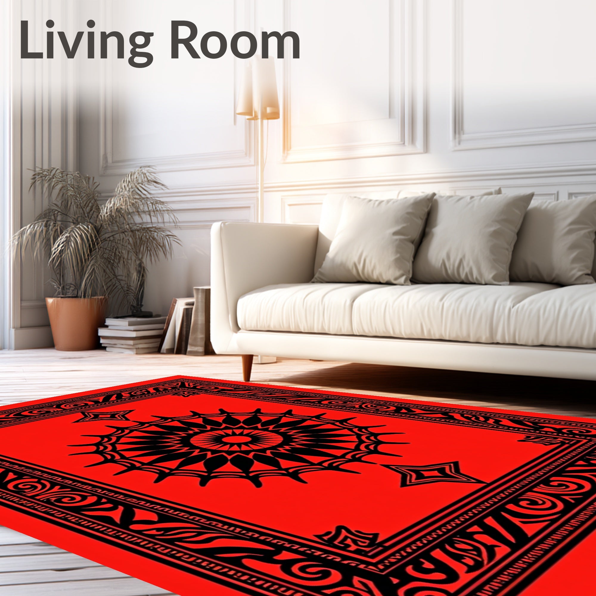 Bold Red Geometric Sunburst Dial Rug