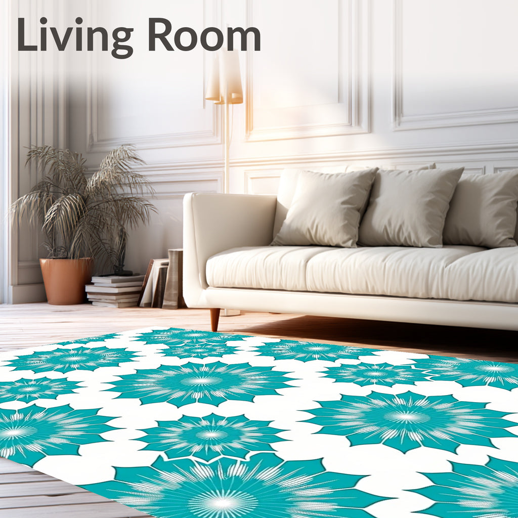 Teal Burst Floral Arrangement Rug