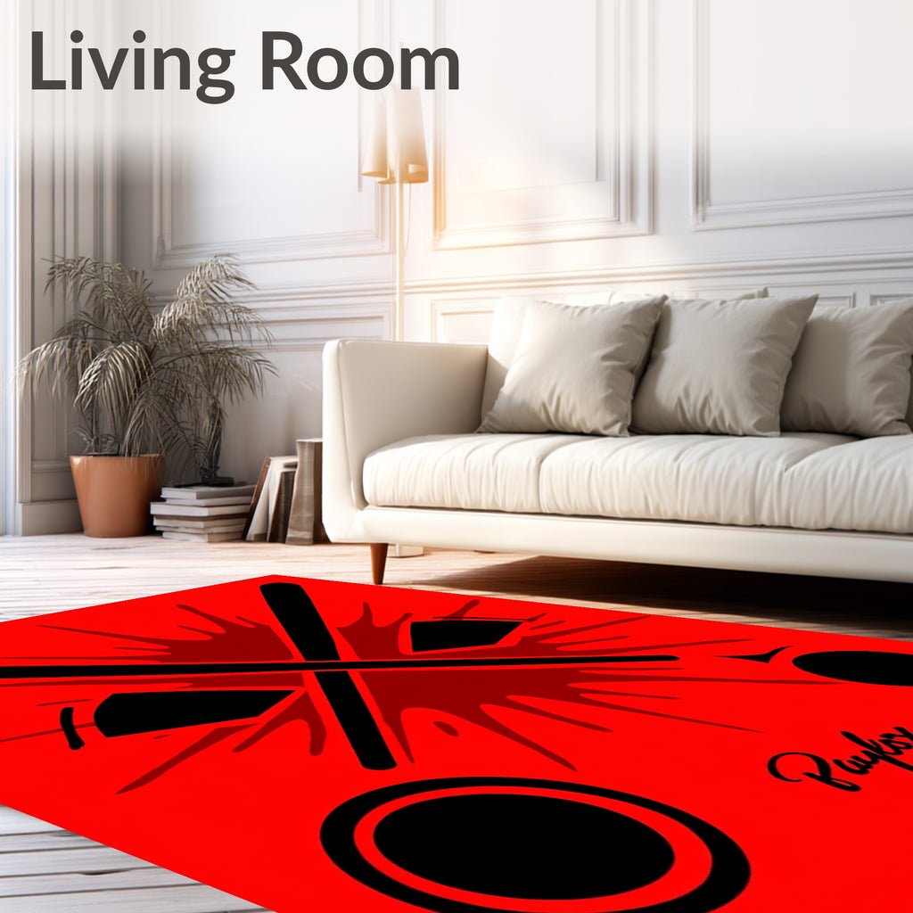 Crimson Red Abstract Splatter Accent Rug