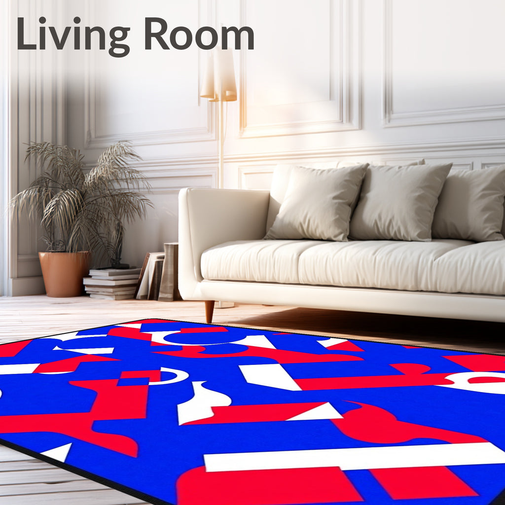 Bold Blue Red White Geometric Abstraction Rug