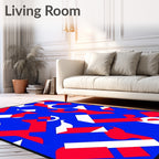 Bold Blue Red White Geometric Abstraction Rug