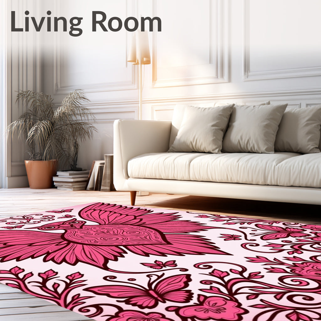 Whimsical Pink Butterfly Owl Garden Rug