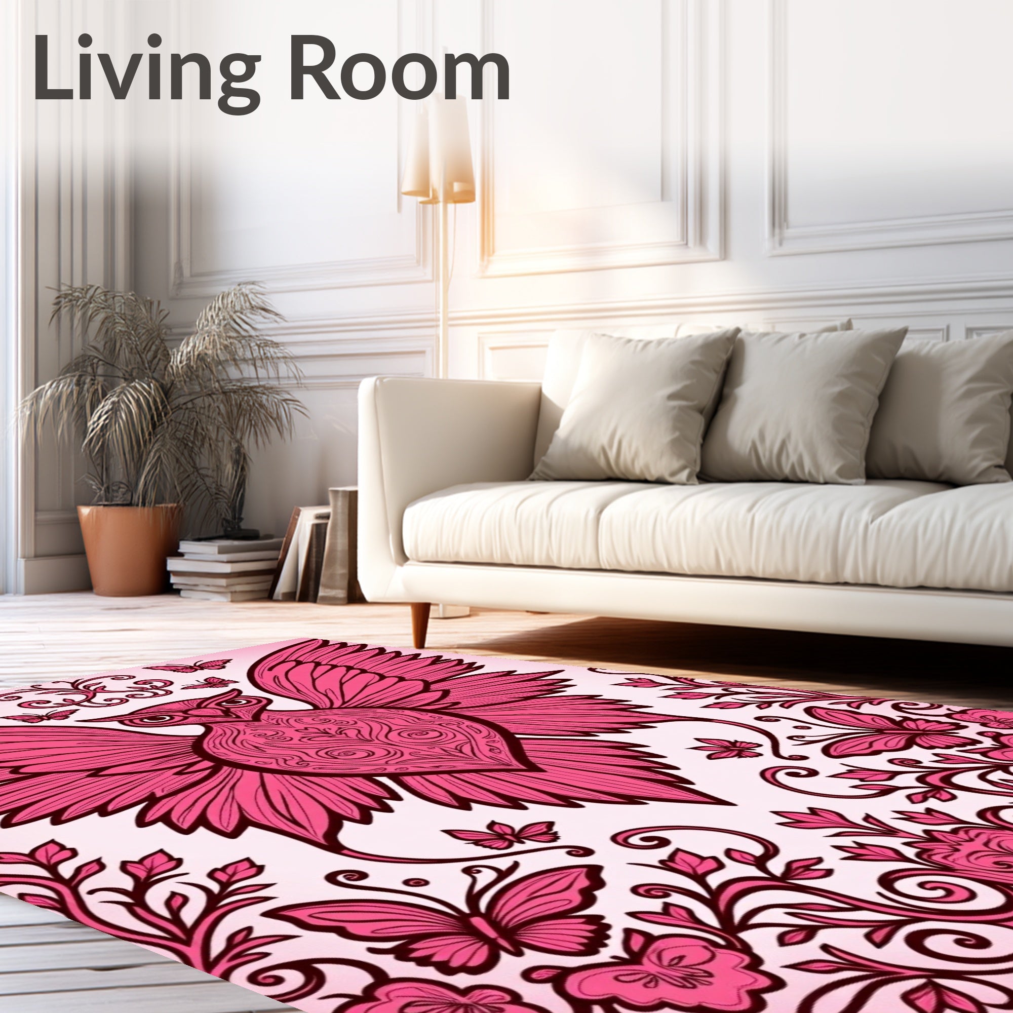 Whimsical Pink Butterfly Owl Garden Rug