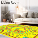 Yellow Red Teal Village Cityscape Mandala Rug
