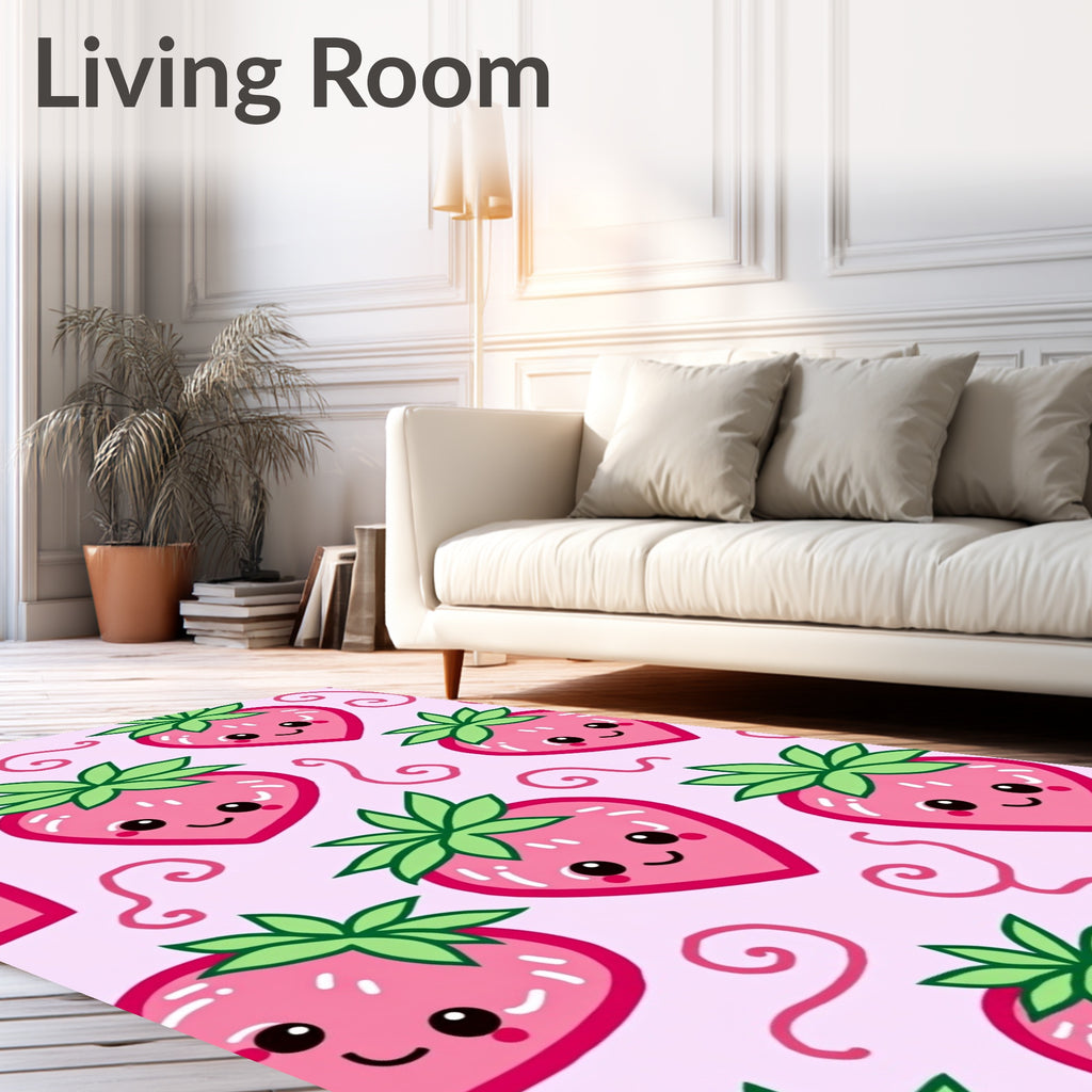 Kawaii Pink Strawberry Swirls Rug