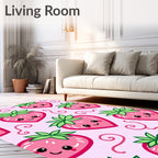 Kawaii Pink Strawberry Swirls Rug