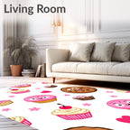 Cute Kawaii Cookies and Cupcakes Hearts Rug