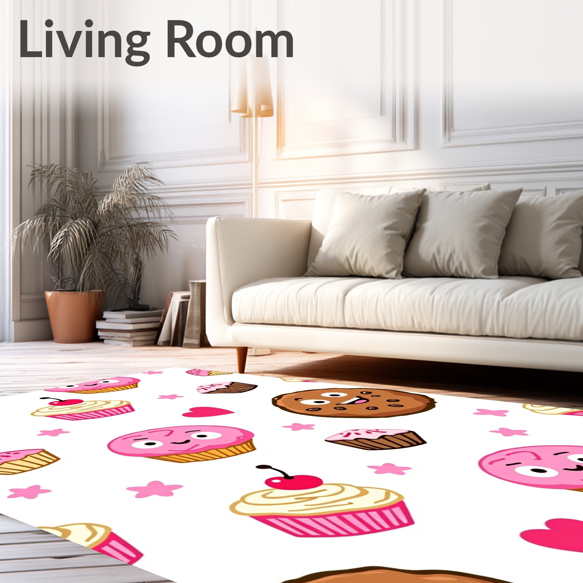 Cute Kawaii Cookies and Cupcakes Hearts Rug