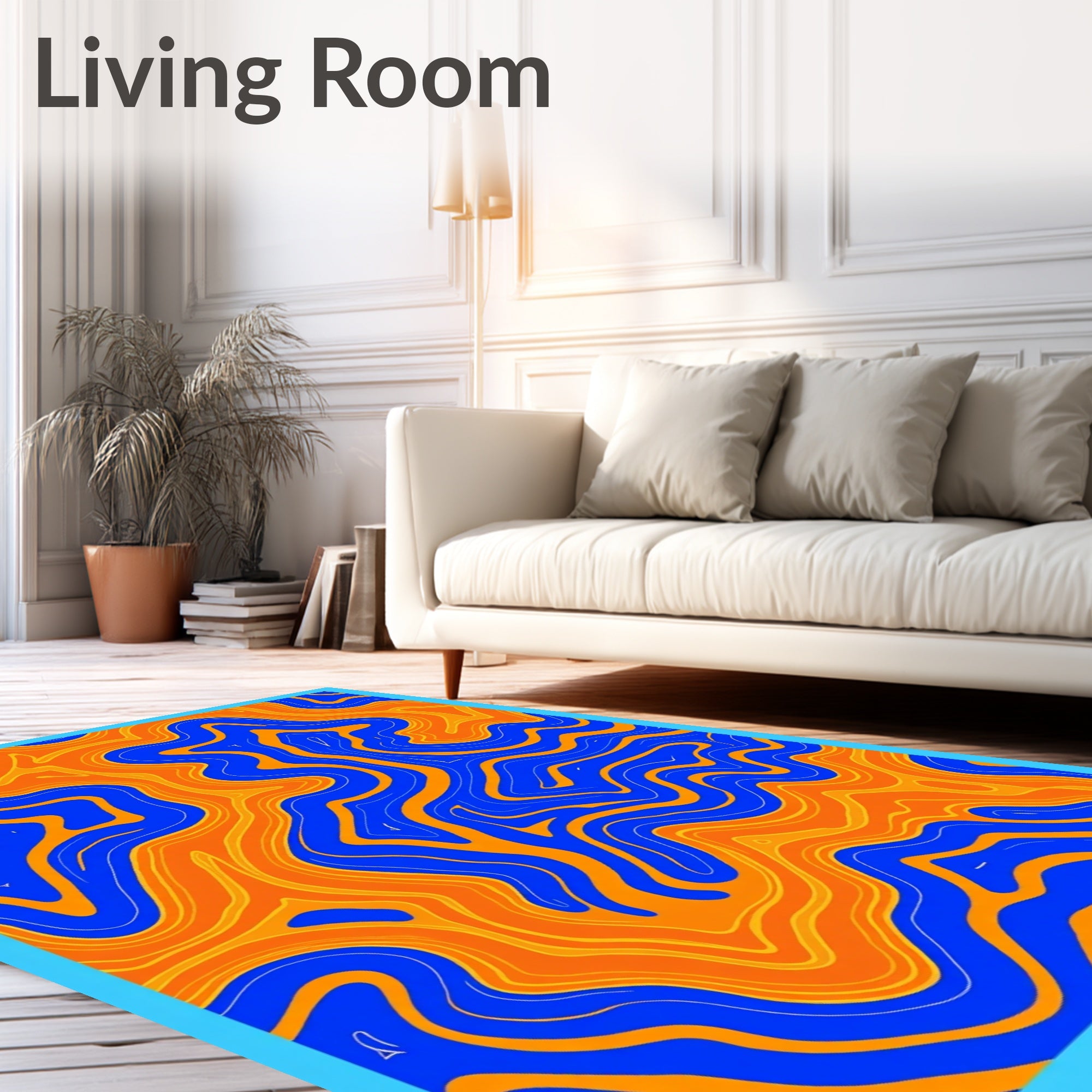 Vibrant Orange Blue Swirl Topography Rug