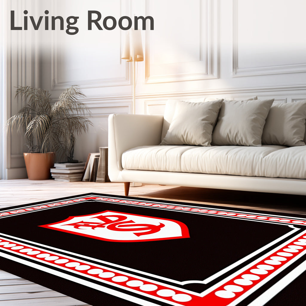 Crimson Shield Monogrammed Border Rug