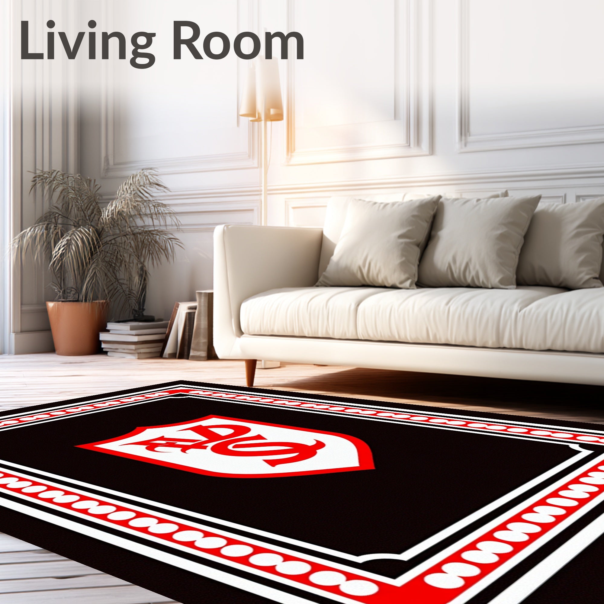 Crimson Shield Monogrammed Border Rug
