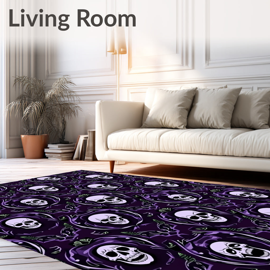 Dark Purple Skulls Ornate Damask Rug