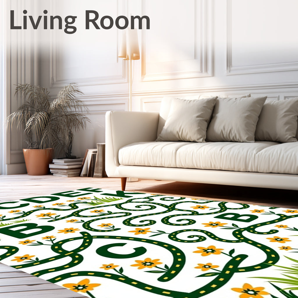 Whimsical Green Pathway Yellow Flower Rug