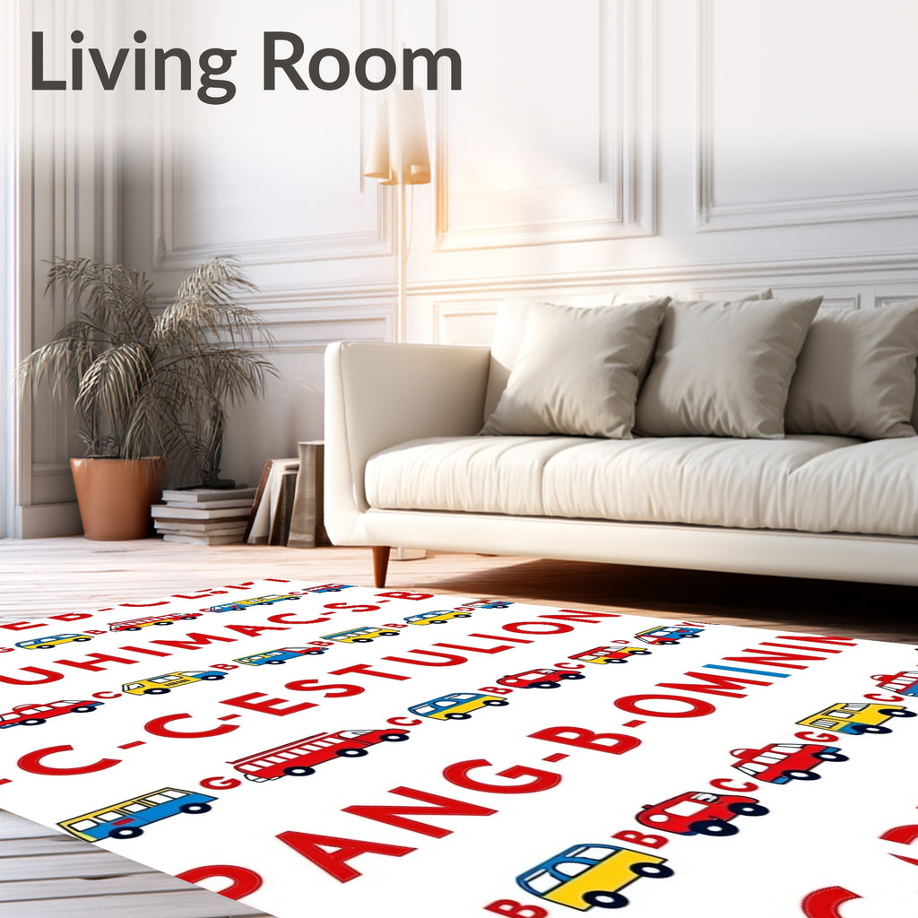 Alphabet Vehicles Red Blue Yellow Collection Rug