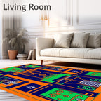 Industrial Blue Orange Green Geometric Collage Rug