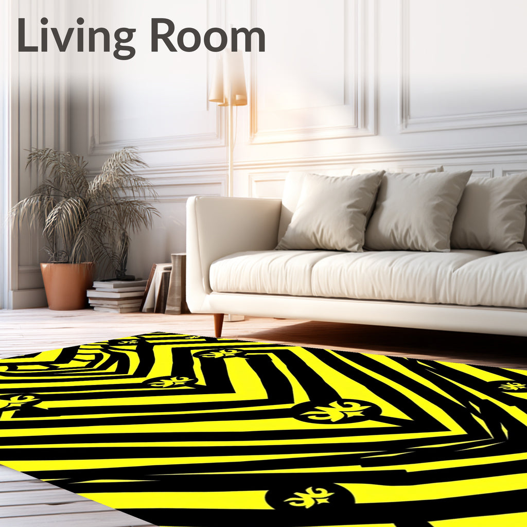 Bold Yellow Black Tribal Emblem Rug