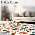 Playful Orange Blue Critters Numbers Collage Rug