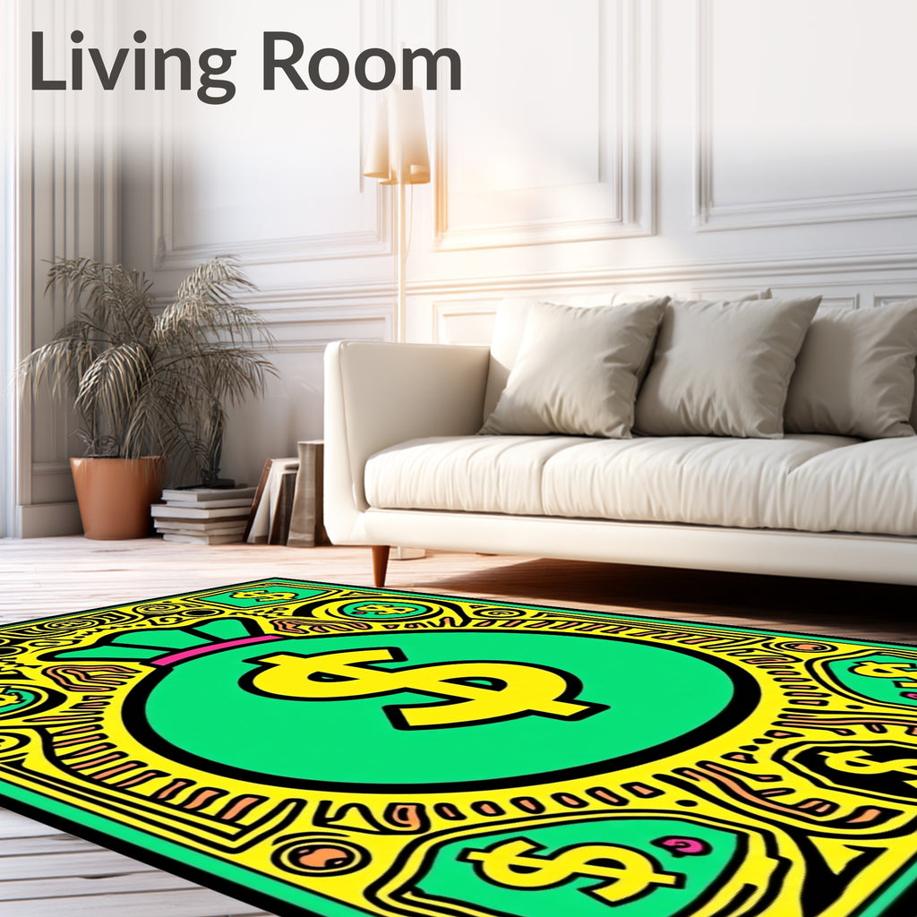 Bold Yellow Green Money Bag Dollar Rug