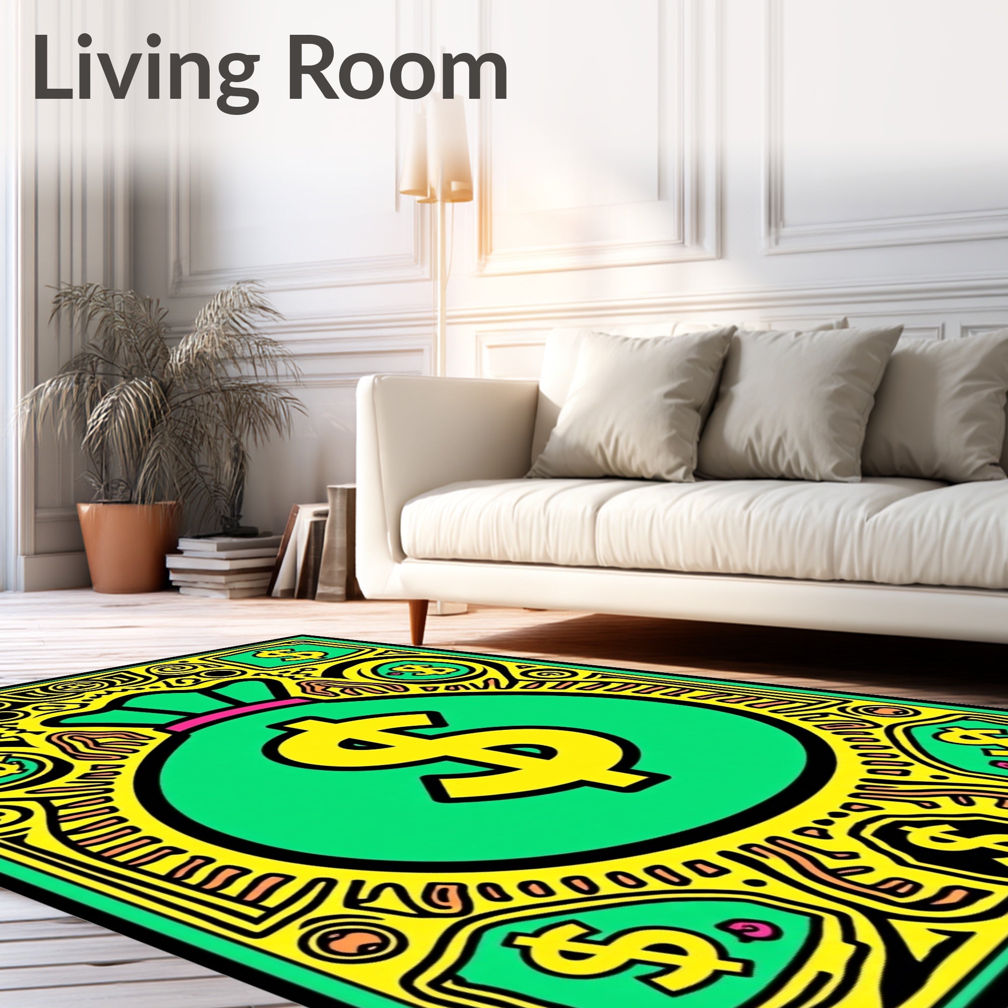 Bold Yellow Green Money Bag Dollar Rug