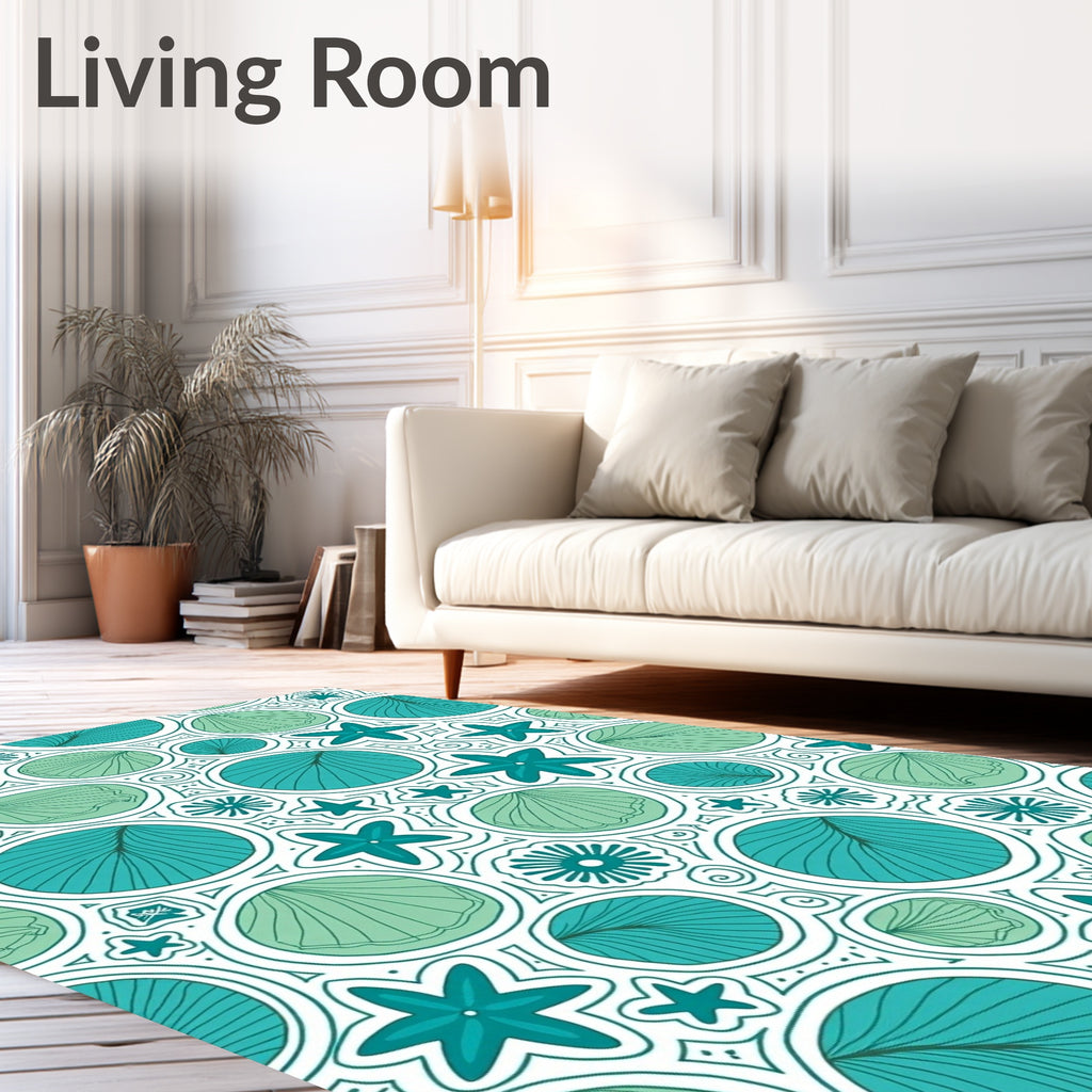 Teal Coral Starfish Shell Collage Rug