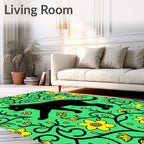 Black Cat Yellow Flower Vines Rug