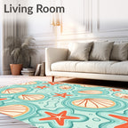 Oceanic Starfish Shells Aqua Coral Rug