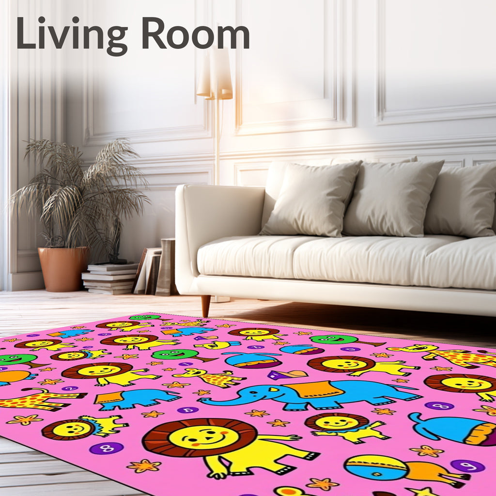Charming Wild Animals Safari Scene Rug