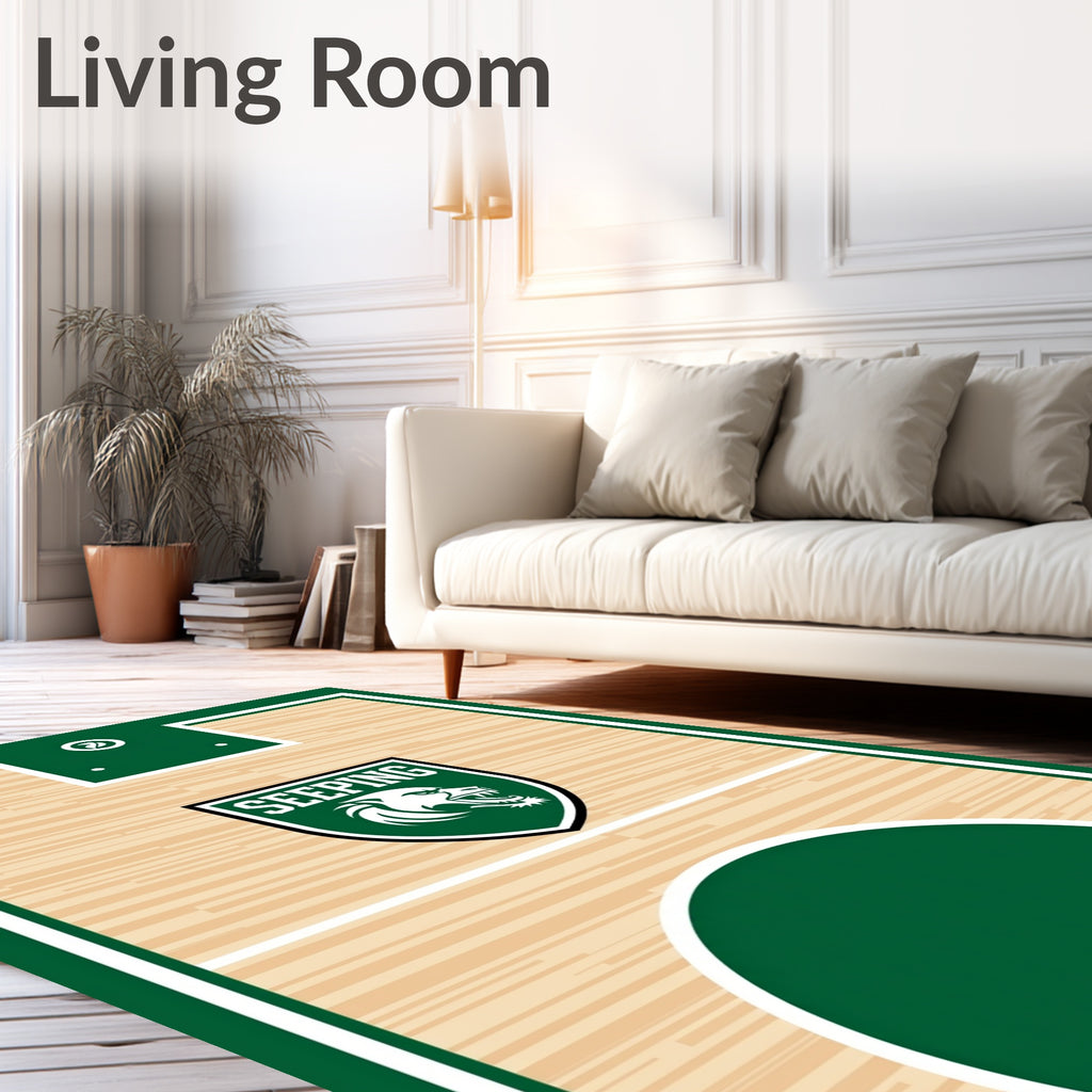 Green White Shield Lion Court Rug