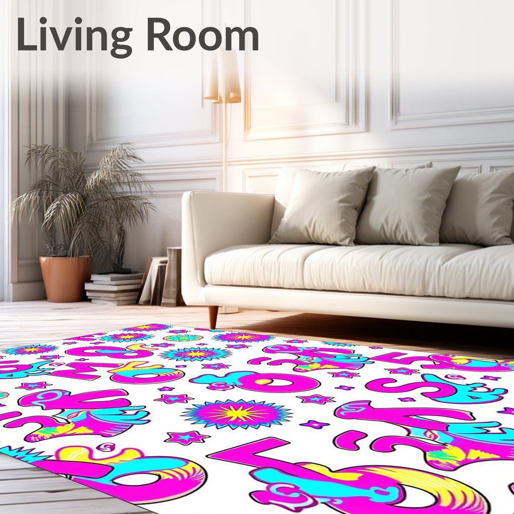 Funky Neon Numbers and Stars Rug