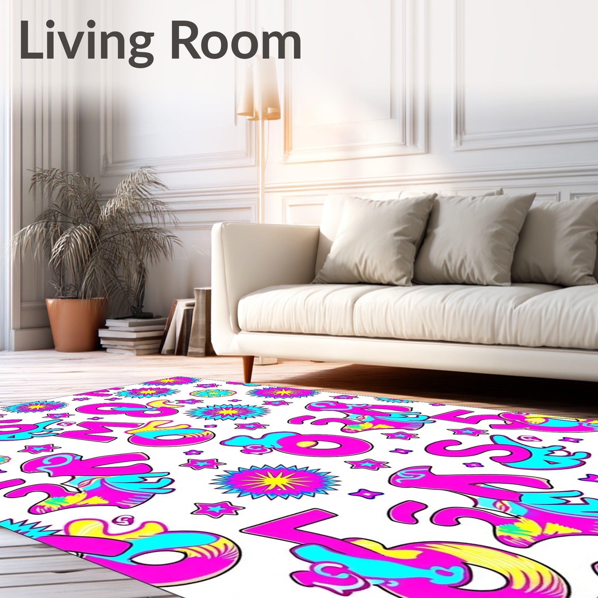Funky Neon Numbers and Stars Rug