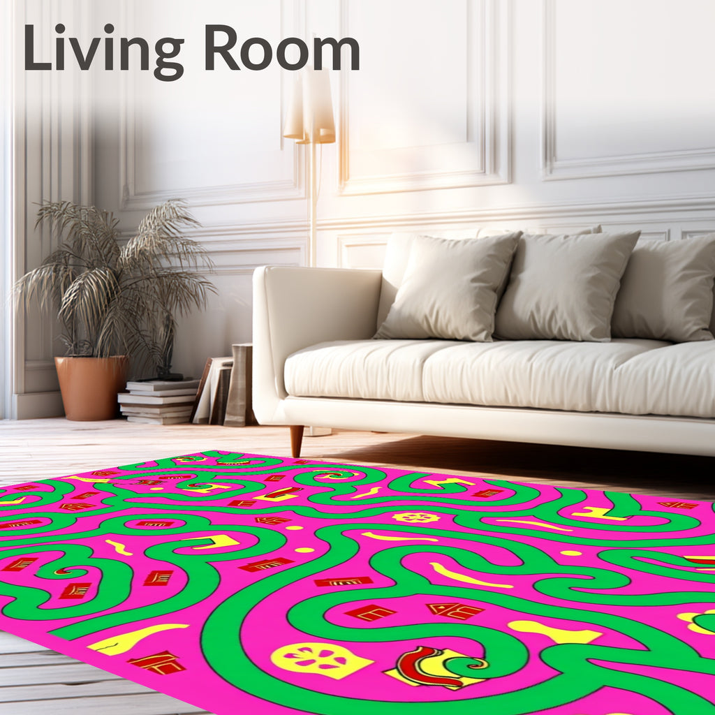 Pink Green Maze Folk Art Rug