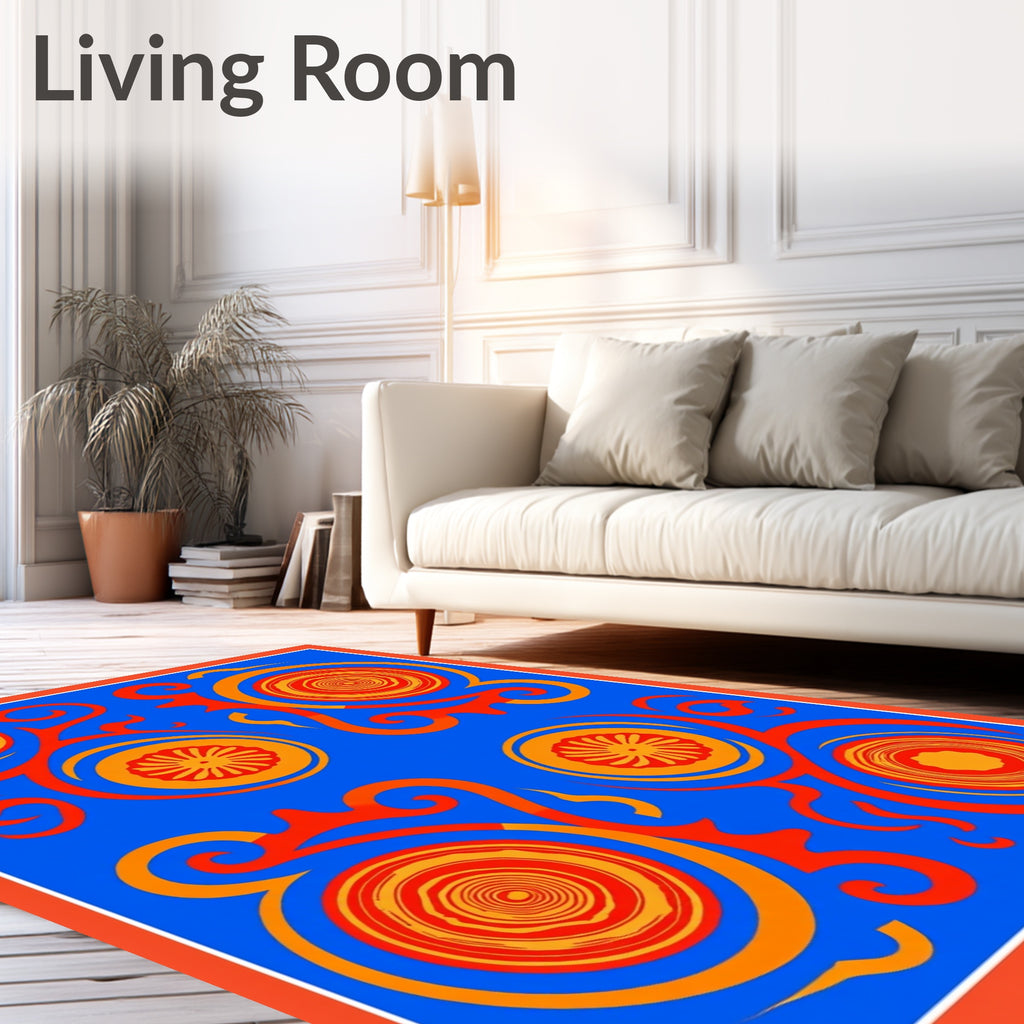 Retro Orange Floral Swirl Rug