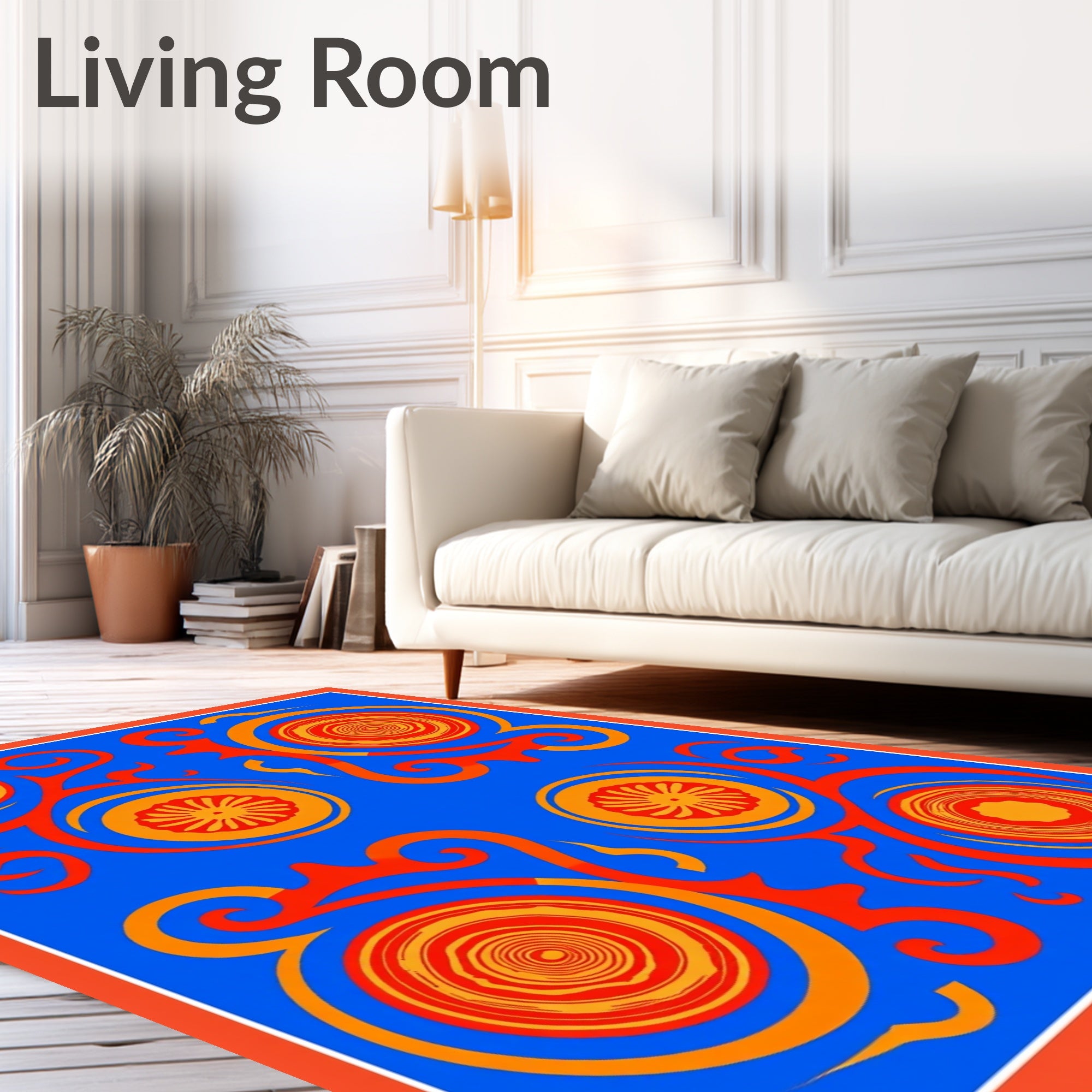 Retro Orange Floral Swirl Rug