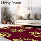 Yellow Laurel Emblem Burgundy Rug